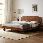 Vintage 1.8m Solid Oak Wood Double Bed Slatted Frame Simple Modern Traditional Style Low Bed for Bedroom Soft Home Furniture