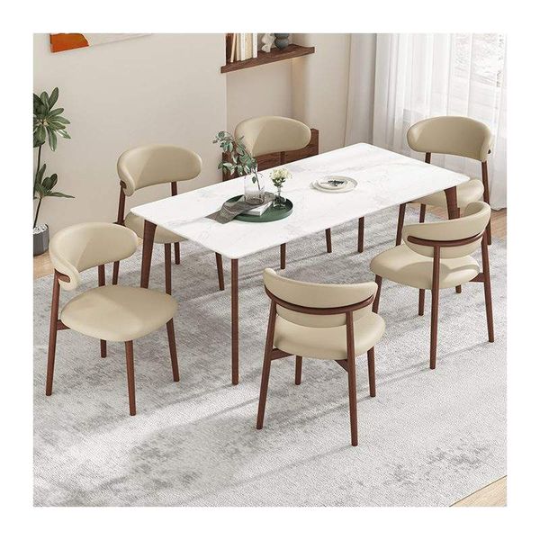 Modern Leather Dining Chair With Circular Backrest Suitable For Home Furniture In Kitchen Living Room Dining Area