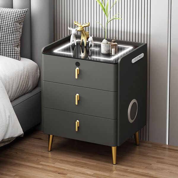 Intelligent luxury nightstand simple modern design light luxury nightstand bedroom living room solid wood apartment use