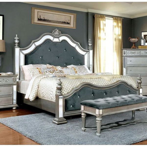 PZCN Home Furniture Modern Customizable Modern Diamond Mirrored Bed for Bedroom or Hotel for Villa Luxury Bedroom Furniture