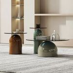 Round Glass Coffee Table Modern Coffee Table Set Minimalist Metal Baking Paint Coffee Table
