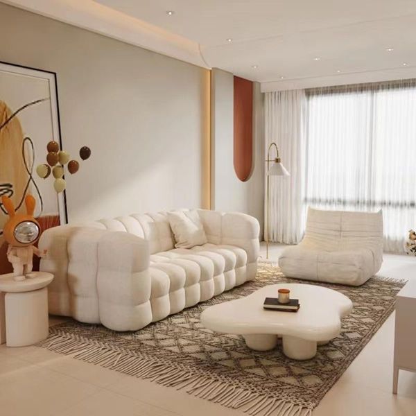 Cotton Candy Minimalist Sofa Set Nordic Light Luxury Design Lamb Cashmere Fabric for Small Apartment Hotel Homestay Sponge
