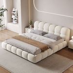 Wholesale Popular Puff Bed Set Furniture Bedroom Designer Cream White Fabric Bed Hot Sale Hotel Modern King Bed Frame for Home