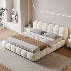 Wholesale Popular Puff Bed Set Furniture Bedroom Designer Cream White Fabric Bed Hot Sale Hotel Modern King Bed Frame for Home