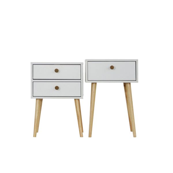 Bedroom Simple Style Log And White Bedside Table Pull-down Storage Space Design Nightstand