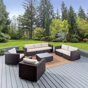 BFP Home All Weather Patio Sofa Outdoor Garden Furniture Leisure Sofa Rattan Garden Sets