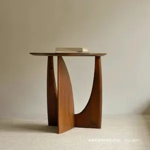 Modern Scandinavian Solid Wood Side Table Sofa Coffee Table Corner Table for Living Room Small Apartment Walnut Color Hotel