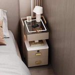 Light Luxury Modern Multifunctional Bedside Table Solid Wood Smart Cabinet Marble Finish Rechargeable Wireless Charging